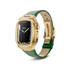 Classic design meets modern luxury with this 18k gold plated stainless steel Apple Watch case and leather strap for the Apple Watch 41 mm